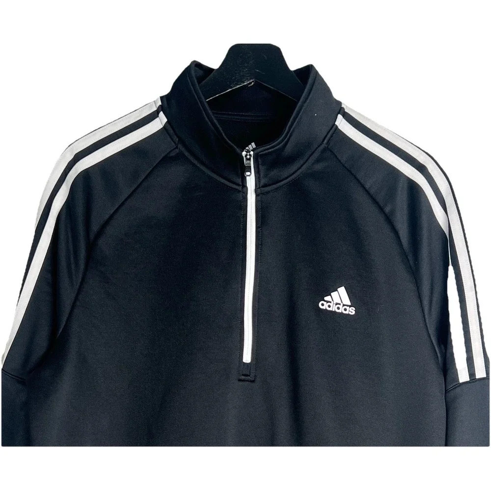 Adidas Golf Mens Large Black‎ Quarter Zip Pullover 3-Stripes Long Sleeve